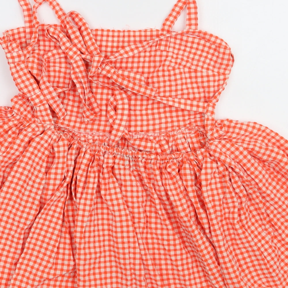 ASOS Womens Orange Check Polyester A-Line  Size 12  Square Neck Pullover