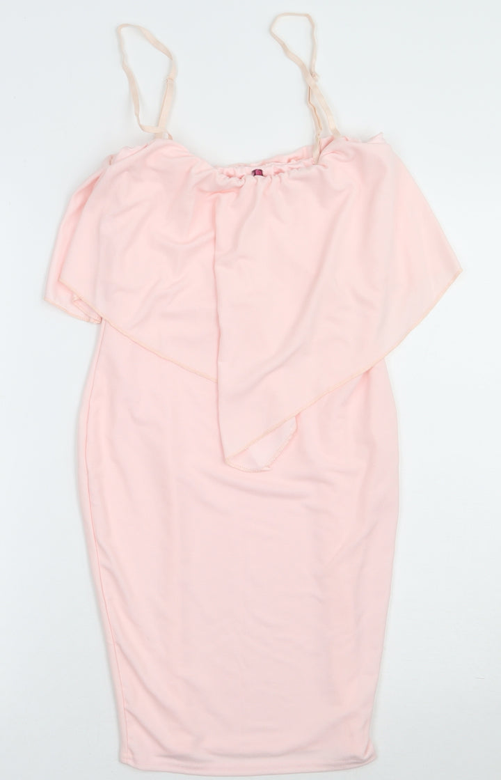 Preworn Womens Pink  Polyester Bodycon  Size 8  Square Neck Pullover