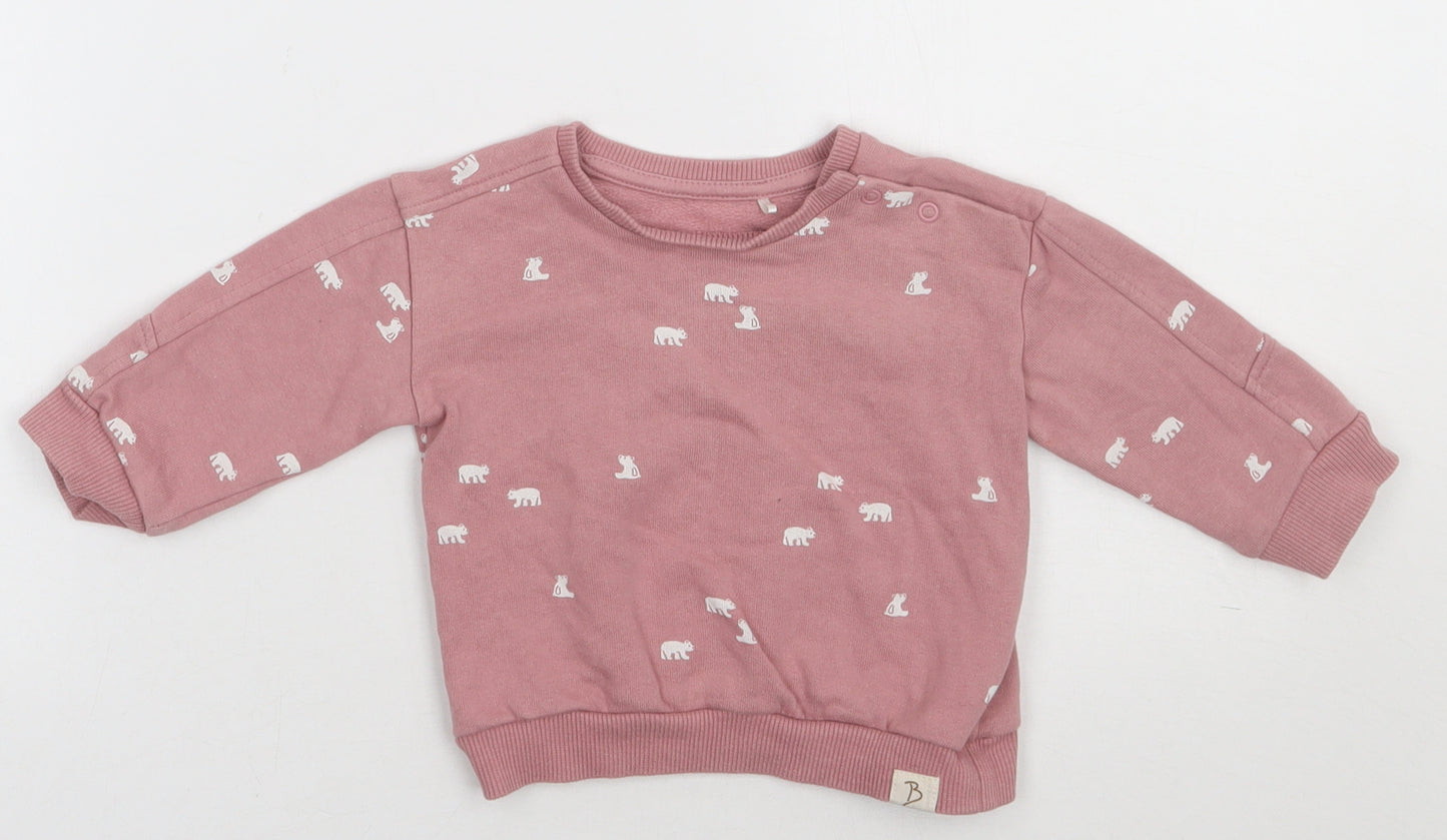 George Girls Pink Geometric Cotton Basic Casual Size 6-9 Months Crew Neck Buckle