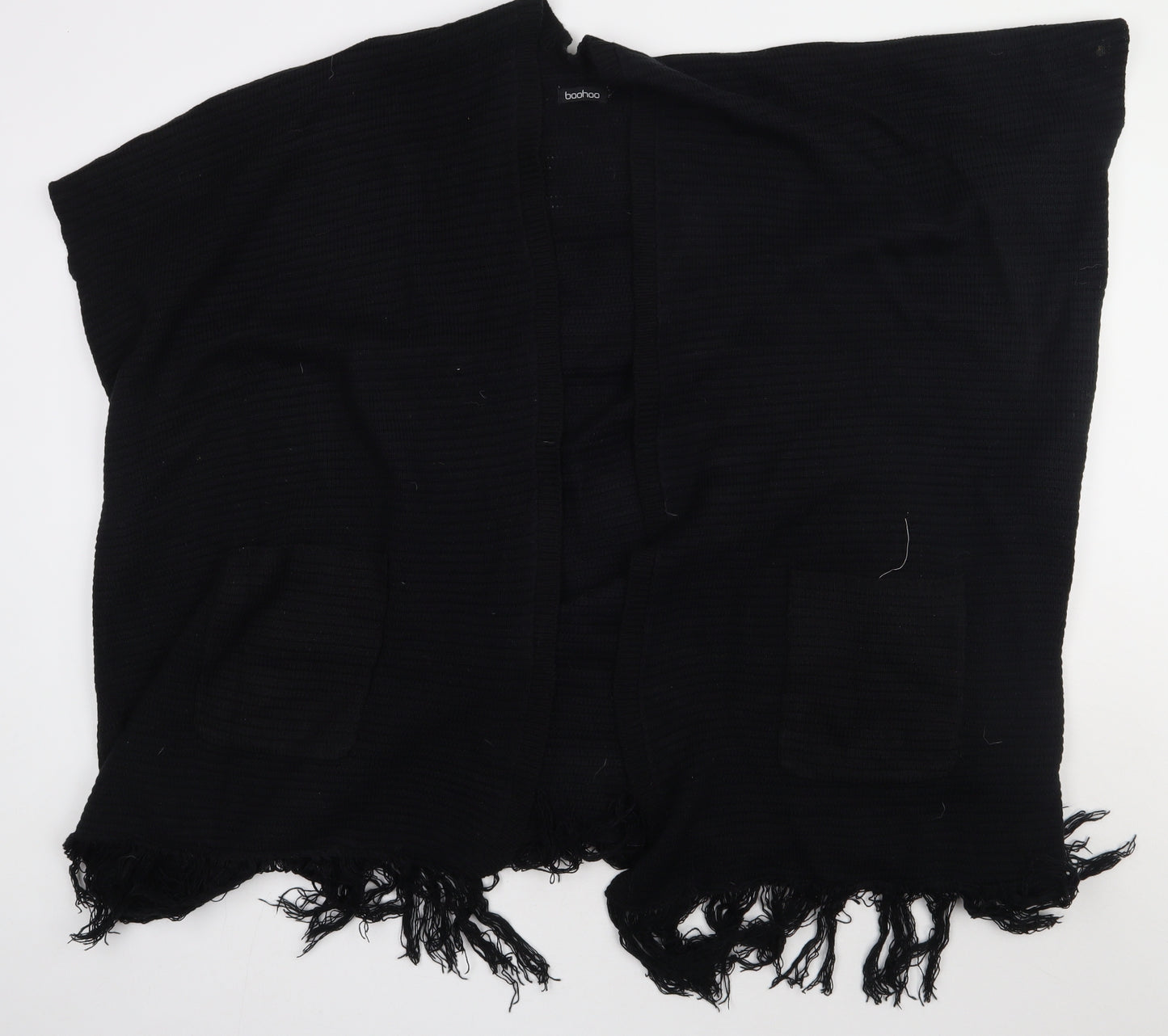 Boohoo Womens Black V-Neck  Acrylic Cape Jumper One Size