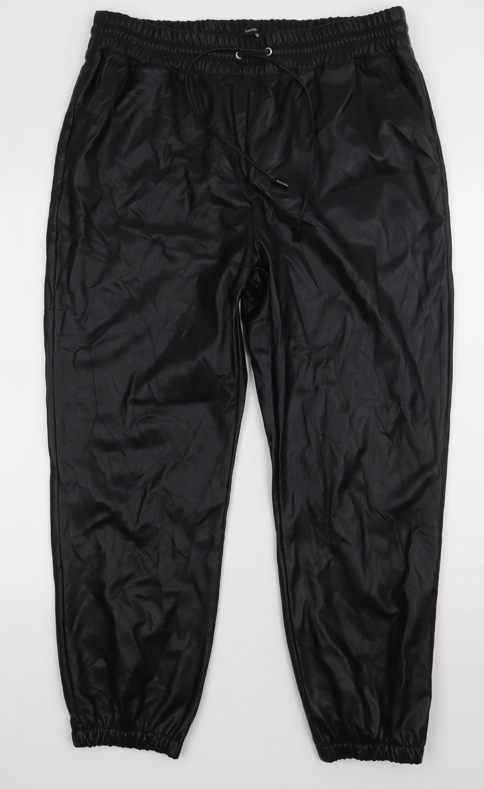 George Womens Black  Polyurethane Jogger Trousers Size 16 L30 in Regular Tie
