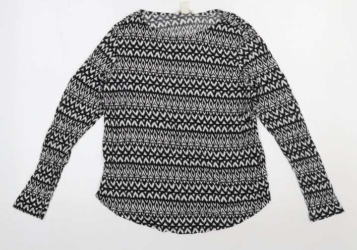 H&M Womens Black Geometric Viscose Pullover Sweatshirt Size L Pullover