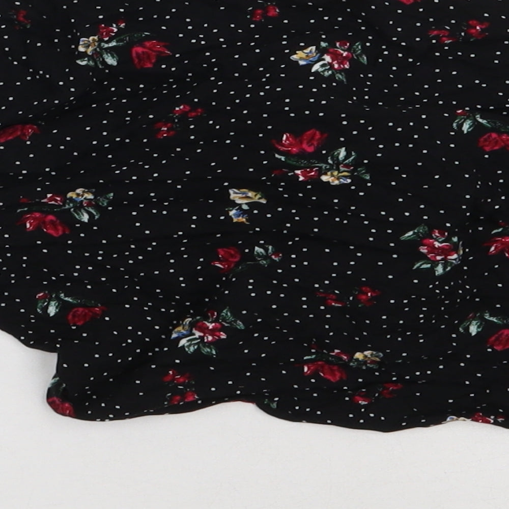 Primark Womens Black Floral Viscose Cropped Blouse Size 10 V-Neck