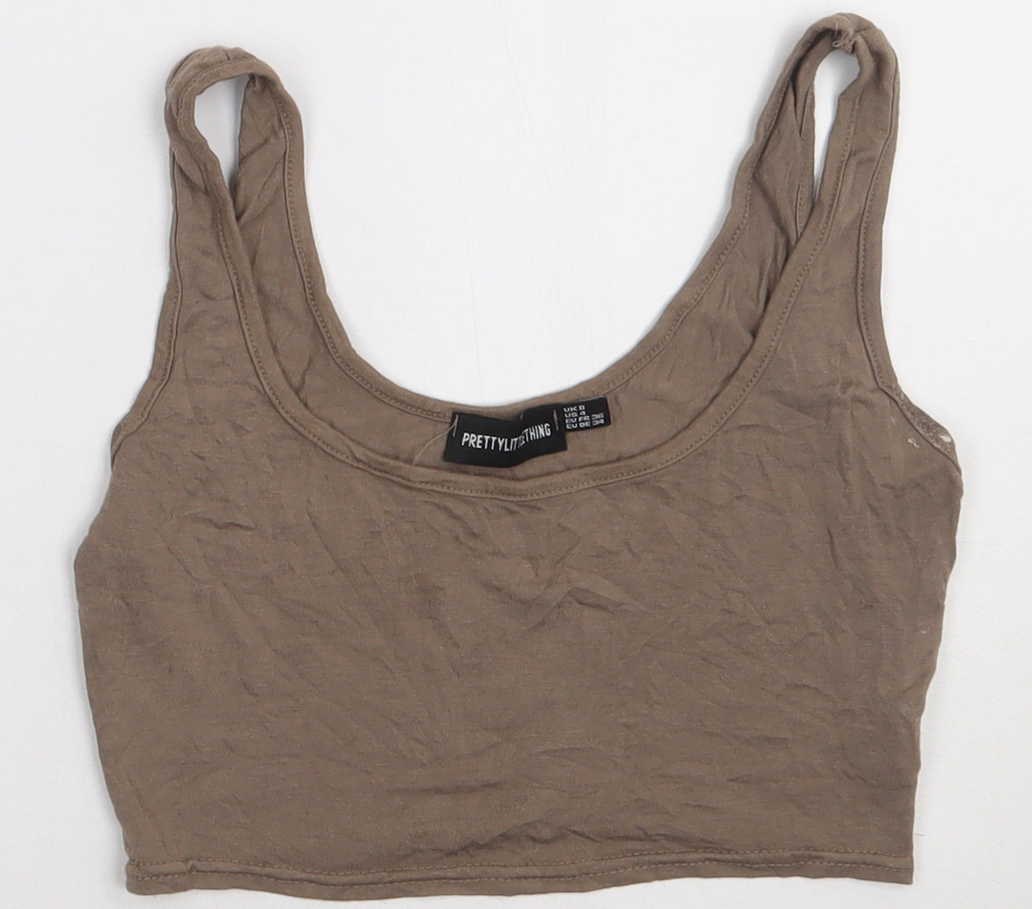 PRETTYLITTLETHING Womens Brown  Viscose Cropped Tank Size 8 Scoop Neck