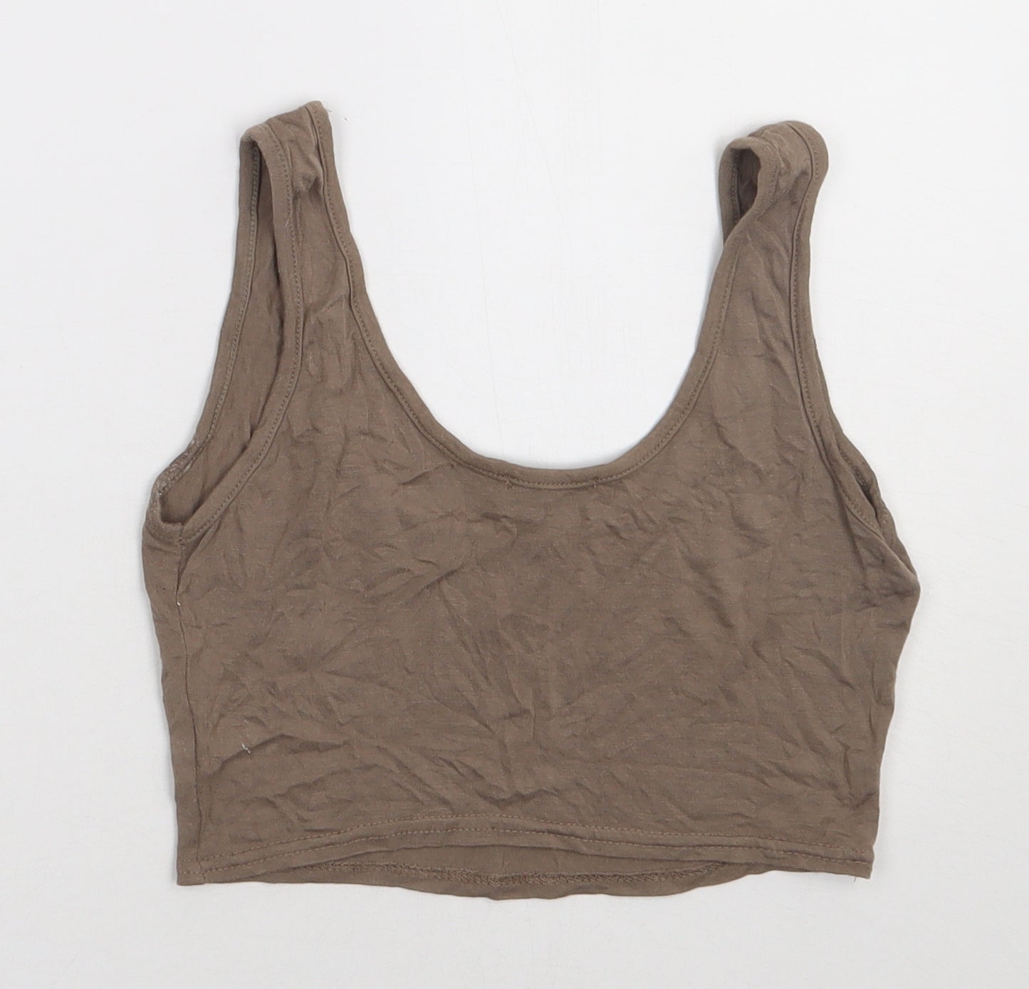 PRETTYLITTLETHING Womens Brown  Viscose Cropped Tank Size 8 Scoop Neck
