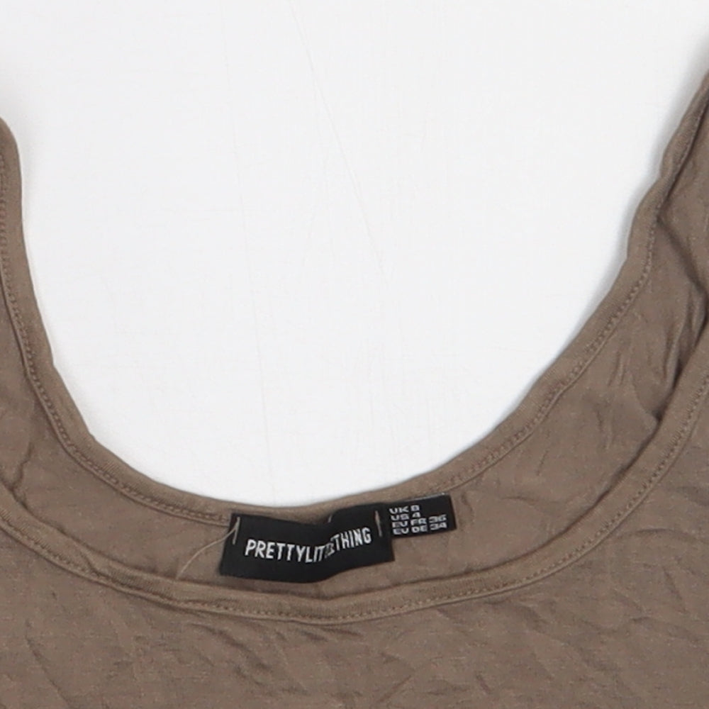 PRETTYLITTLETHING Womens Brown  Viscose Cropped Tank Size 8 Scoop Neck