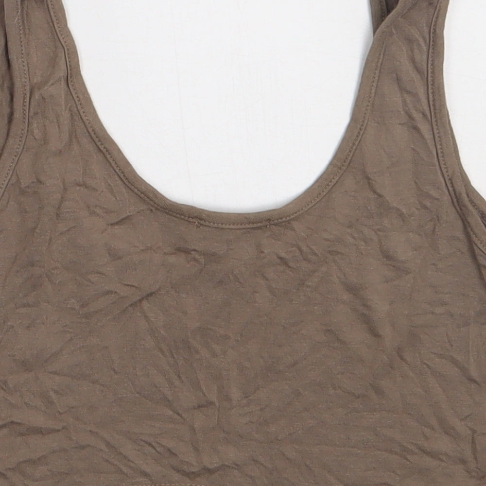 PRETTYLITTLETHING Womens Brown  Viscose Cropped Tank Size 8 Scoop Neck