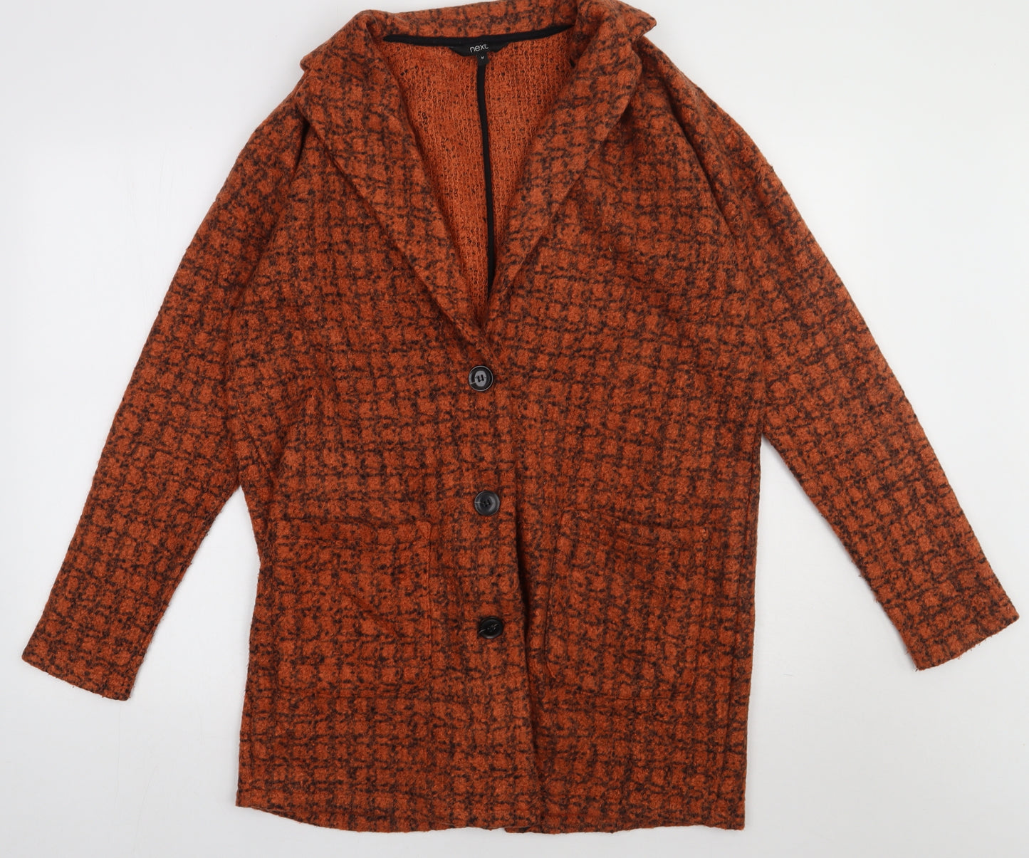 NEXT Womens Orange Check  Overcoat Coat Size M  Button