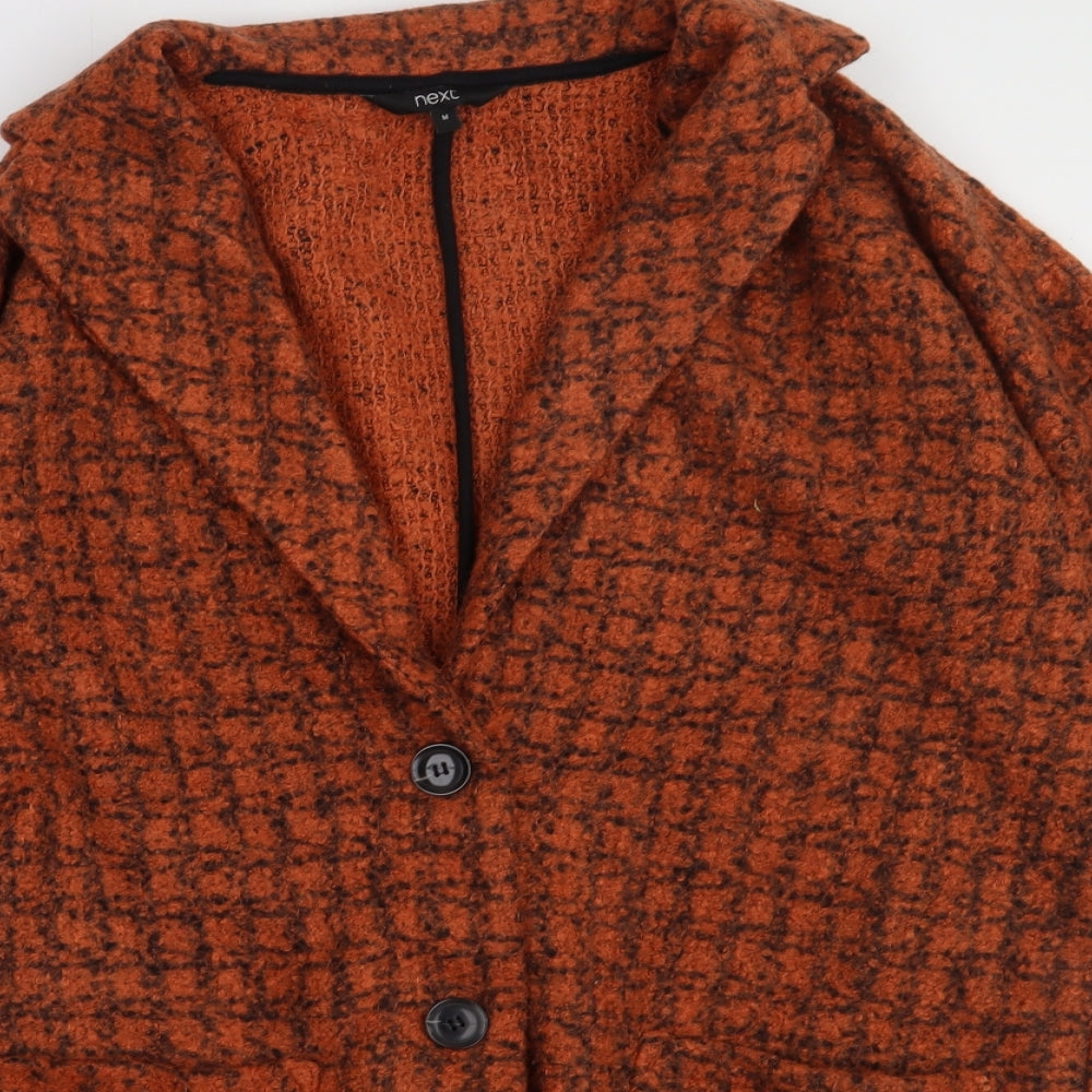 NEXT Womens Orange Check  Overcoat Coat Size M  Button