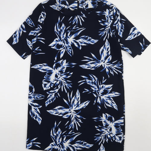 Only Womens Blue Geometric Polyester A-Line  Size 14  Crew Neck Zip