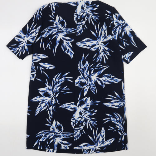 Only Womens Blue Geometric Polyester A-Line  Size 14  Crew Neck Zip
