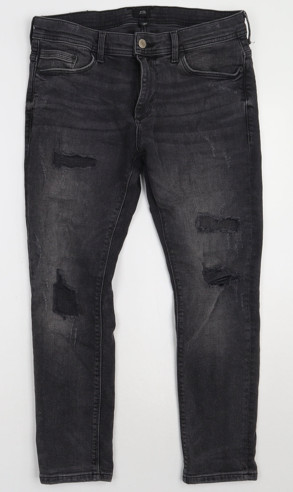 River Island Mens Grey  Cotton Skinny Jeans Size 30 L28 in Regular Button - short
