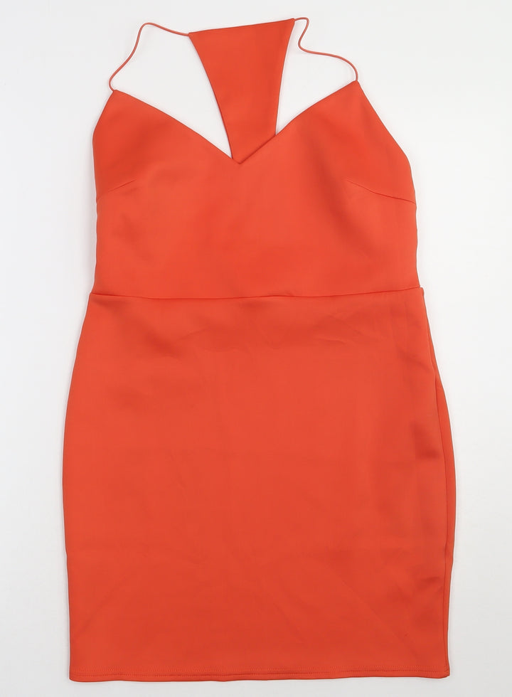 ASOS Womens Orange Polyester Bodycon Size 14 V-Neck Pullover