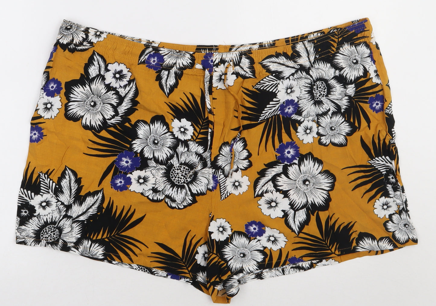 Matalan Womens Yellow Floral Viscose Sweat Shorts Size 20 L3 in Regular