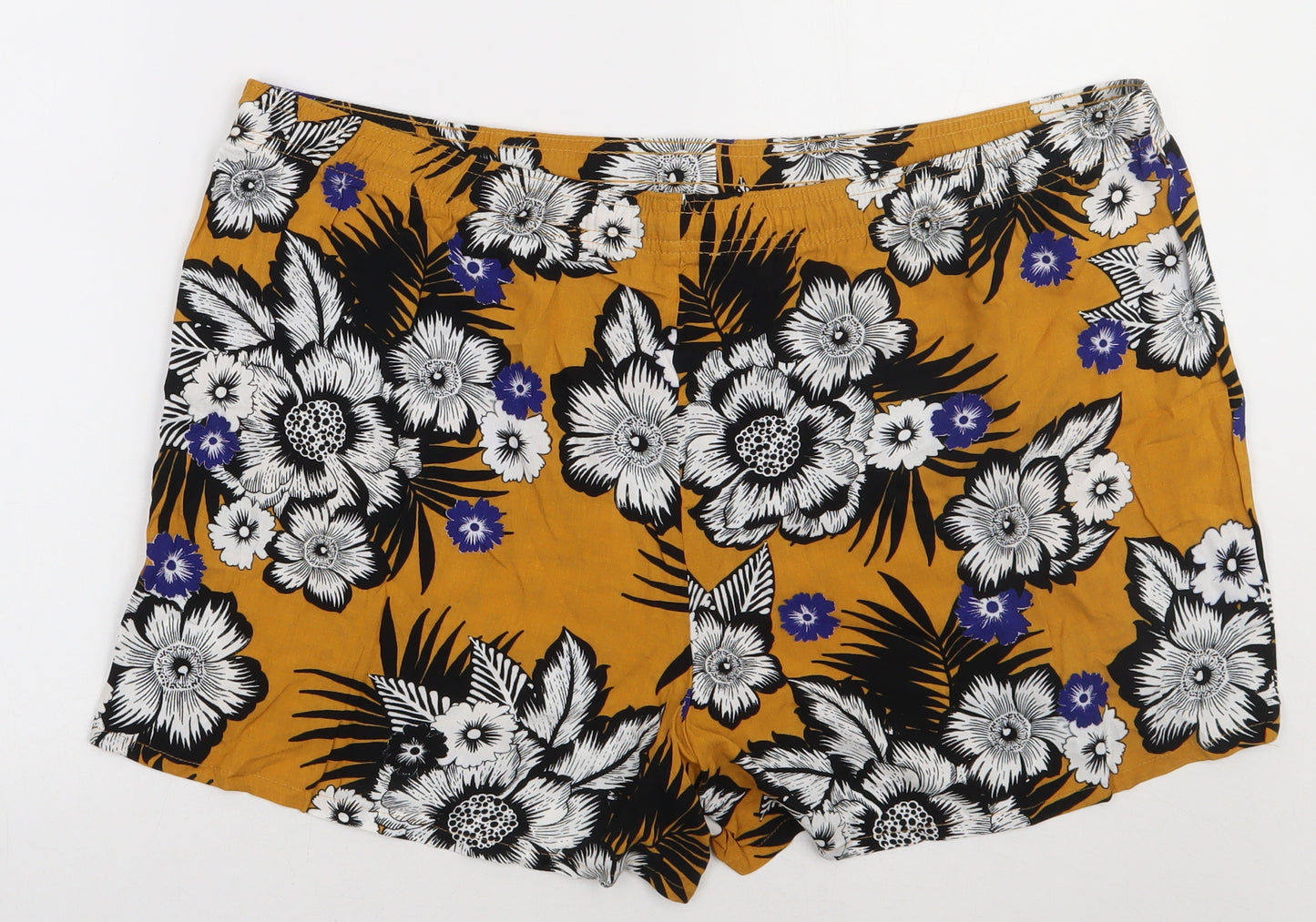 Matalan Womens Yellow Floral Viscose Sweat Shorts Size 20 L3 in Regular