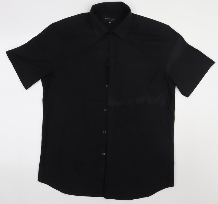 Matalan Mens Black Cotton Polo Size 16.5 Collared Button