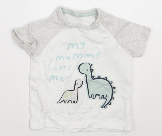 Front view of George boys’ white cotton basic t-shirt, size 0-3, months crew neck buckle - my mummy loves me