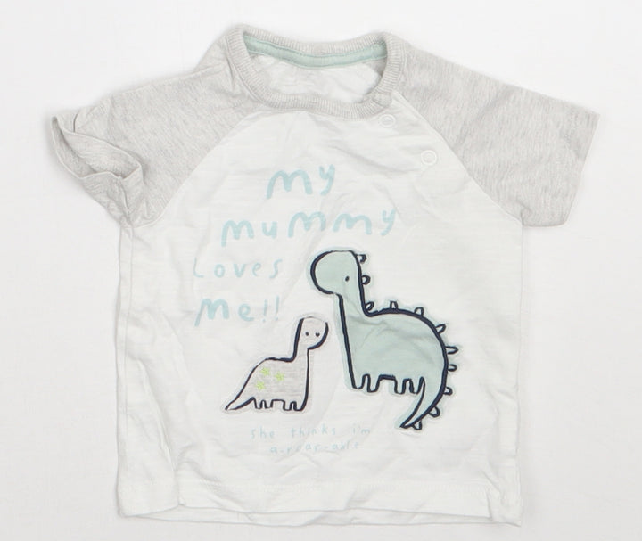 George Boys White  Cotton Basic T-Shirt Size 0-3 Months Crew Neck Buckle - my mummy loves me