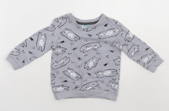 so cute Girls Grey Geometric Cotton Basic Casual Size 12-18 Months Crew Neck Pullover