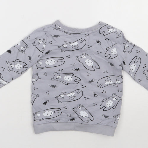 so cute Girls Grey Geometric Cotton Basic Casual Size 12-18 Months Crew Neck Pullover
