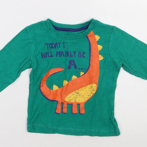 Matalan Boys Green  Cotton Basic Casual Size 9-12 Months Crew Neck Pullover - today i will be a dinosaur