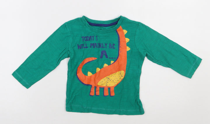 Matalan Boys Green Cotton Basic Casual Size 9-12 Months Crew Neck Pullover - today i will be a dinosaur