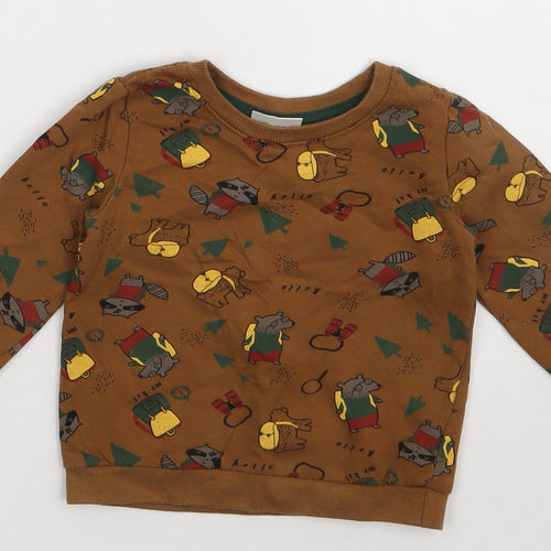 so cute Boys Brown Geometric Cotton Basic Casual Size 12-18 Months Crew Neck Pullover