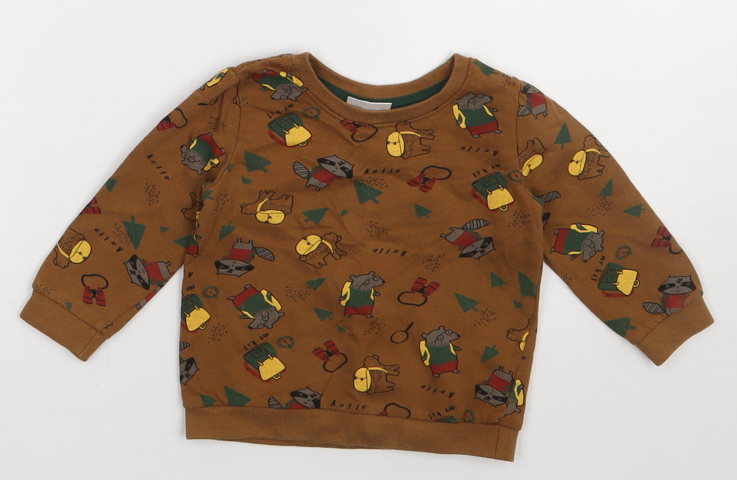 so cute Boys Brown Geometric Cotton Basic Casual Size 12-18 Months Crew Neck Pullover