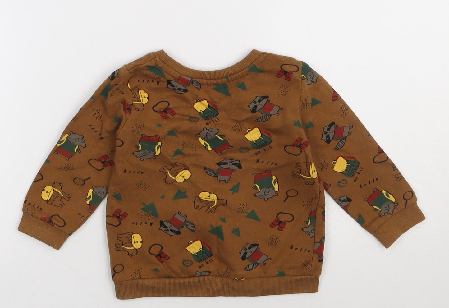 so cute Boys Brown Geometric Cotton Basic Casual Size 12-18 Months Crew Neck Pullover