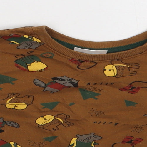 so cute Boys Brown Geometric Cotton Basic Casual Size 12-18 Months Crew Neck Pullover