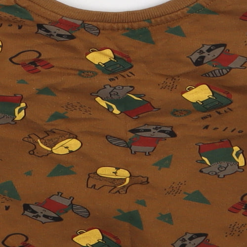 so cute Boys Brown Geometric Cotton Basic Casual Size 12-18 Months Crew Neck Pullover