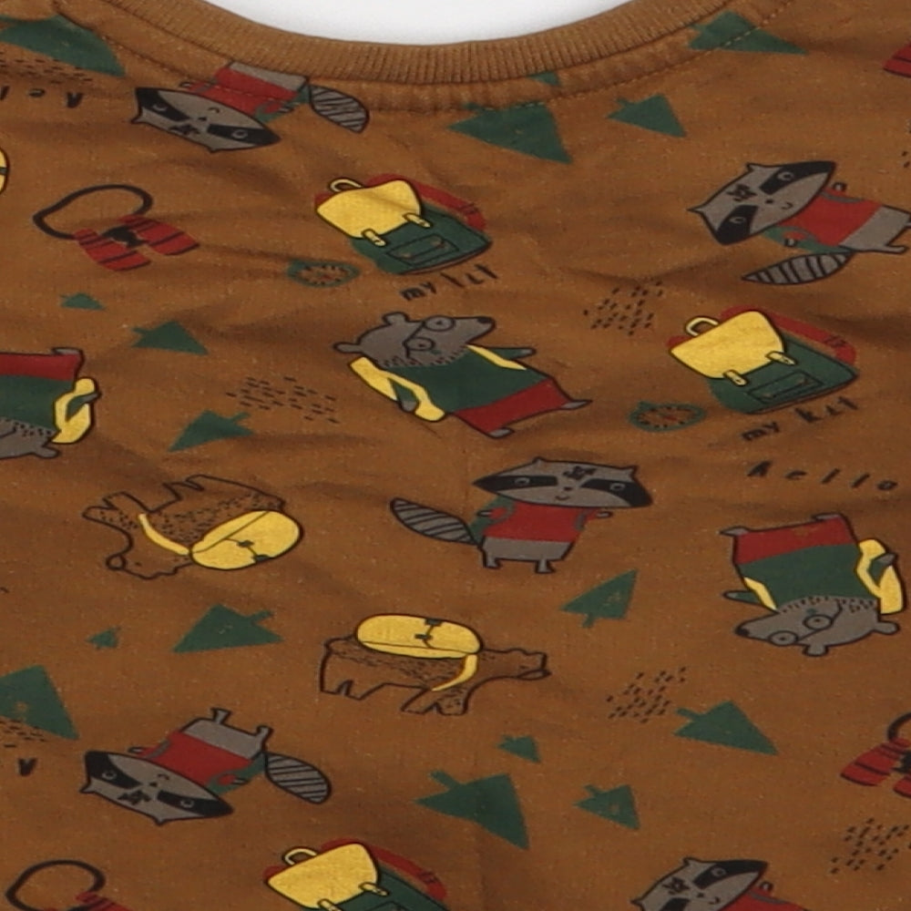 so cute Boys Brown Geometric Cotton Basic Casual Size 12-18 Months Crew Neck Pullover