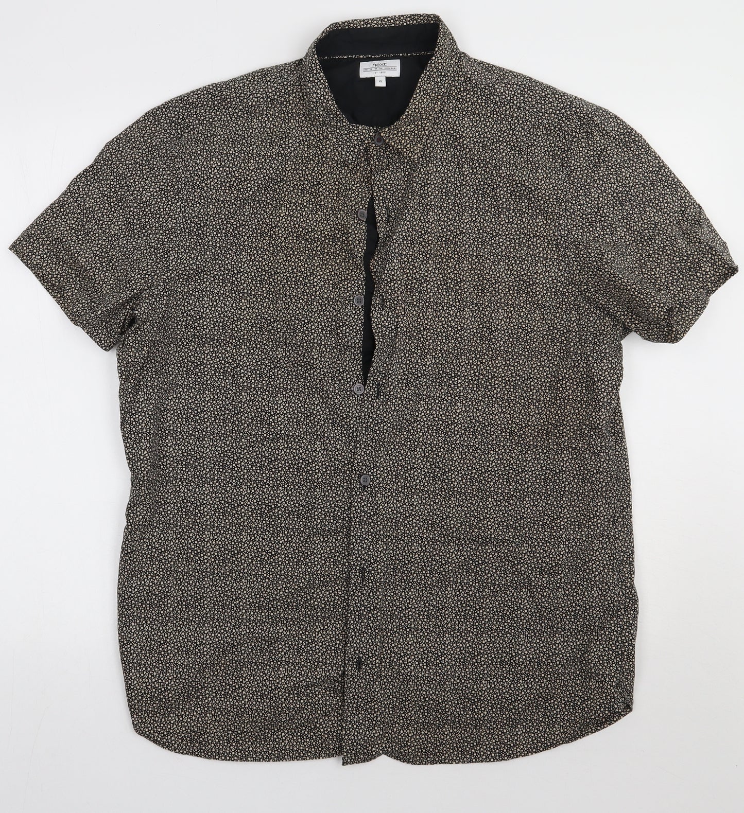 NEXT Mens Brown Geometric Cotton  Button-Up Size XL Collared Button