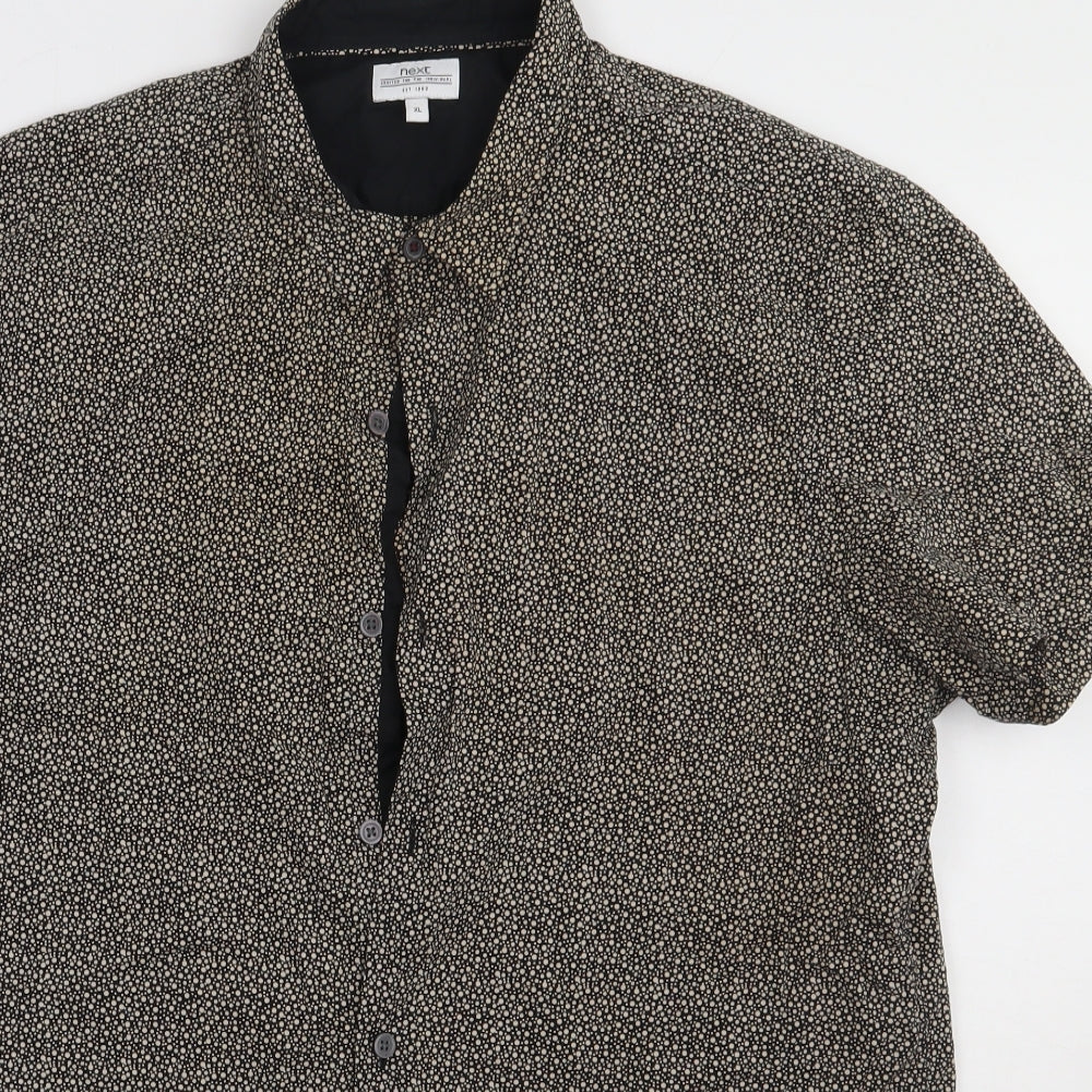 NEXT Mens Brown Geometric Cotton  Button-Up Size XL Collared Button