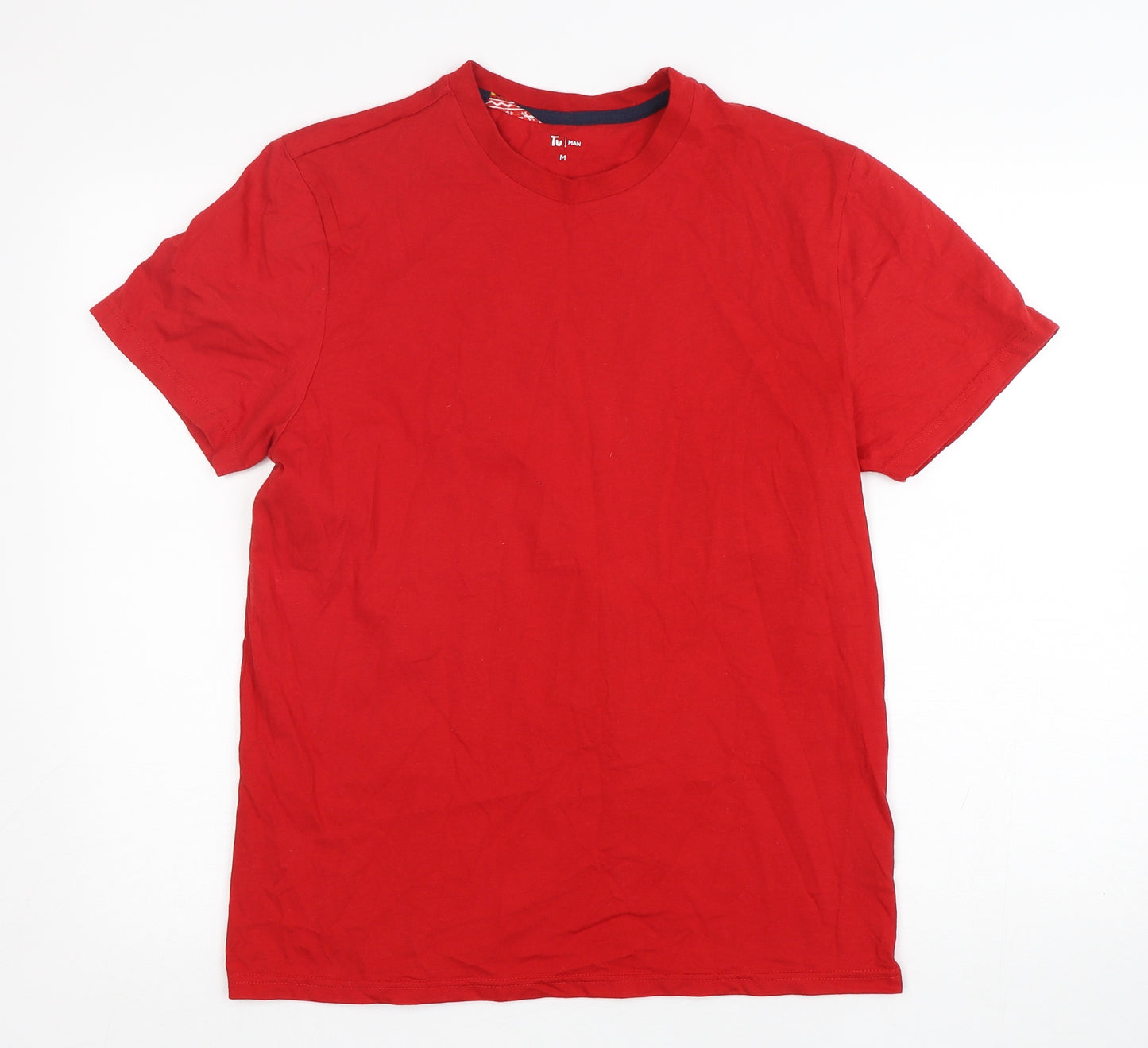 TU Mens Red  Cotton  T-Shirt Size M V-Neck