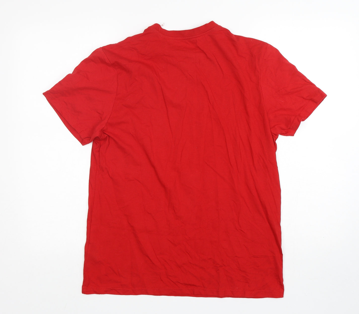 TU Mens Red  Cotton  T-Shirt Size M V-Neck