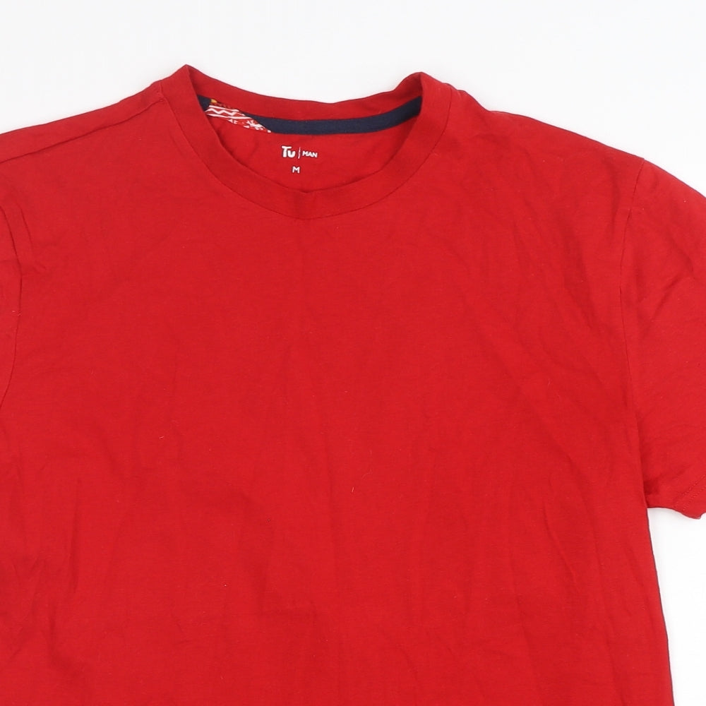 TU Mens Red  Cotton  T-Shirt Size M V-Neck