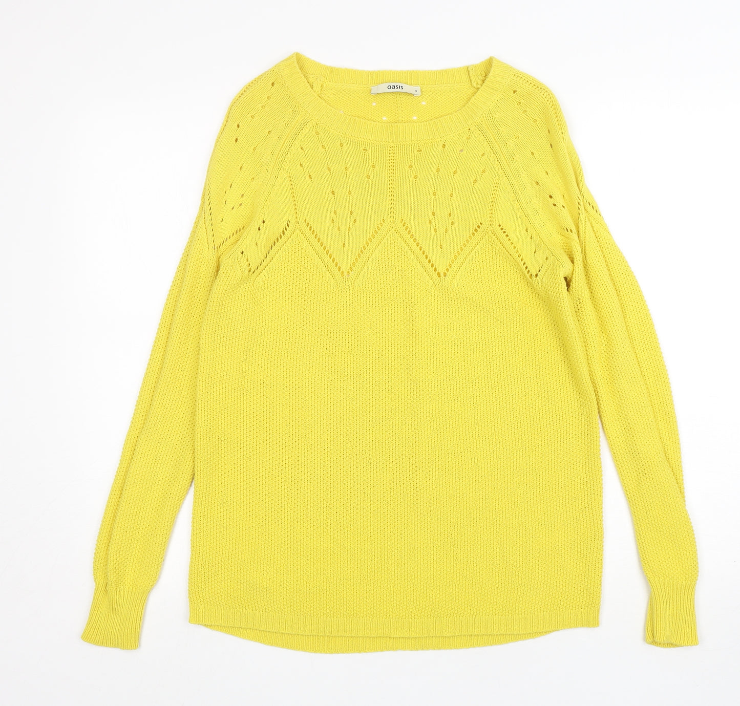Oasis Womens Yellow Round Neck  Cotton Pullover Jumper Size S