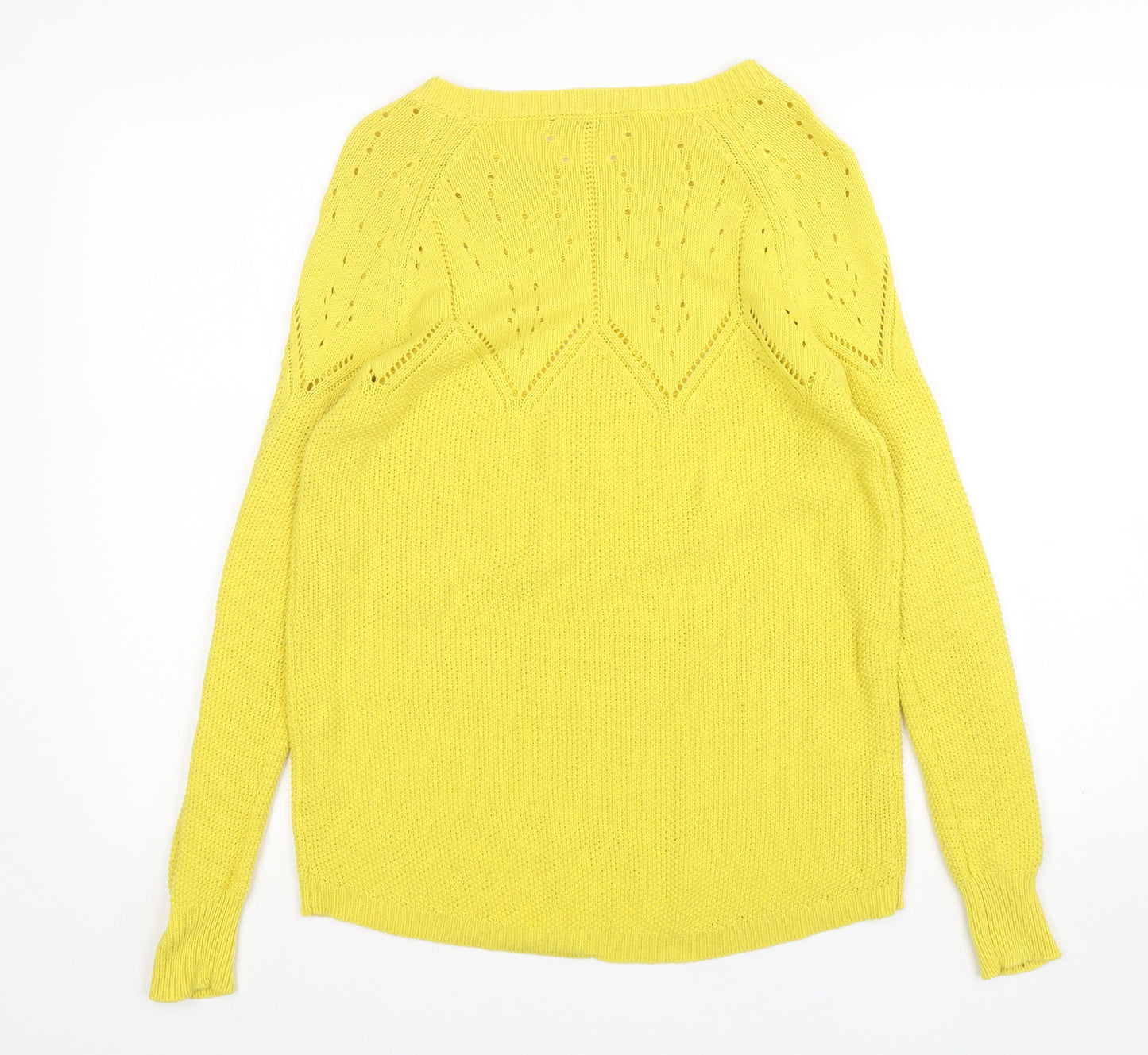 Oasis Womens Yellow Round Neck  Cotton Pullover Jumper Size S