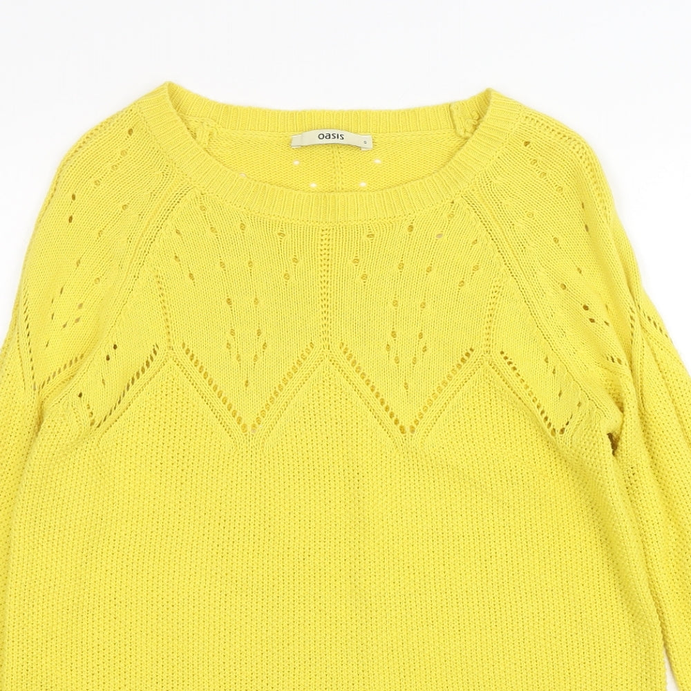 Oasis Womens Yellow Round Neck  Cotton Pullover Jumper Size S