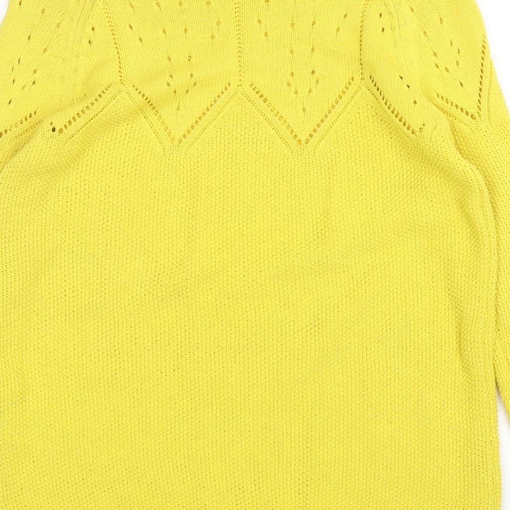 Oasis Womens Yellow Round Neck  Cotton Pullover Jumper Size S