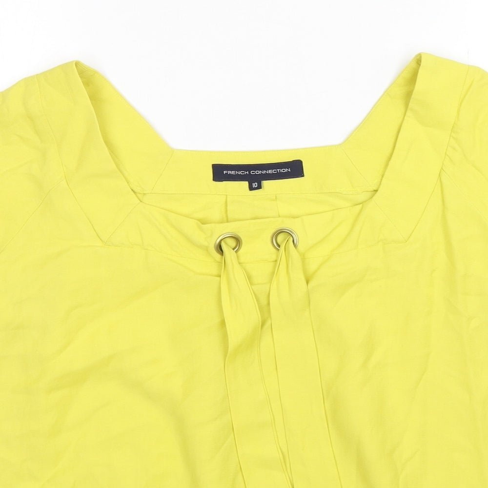 French Connection Womens Yellow  Viscose Basic Blouse Size 10 Square Neck
