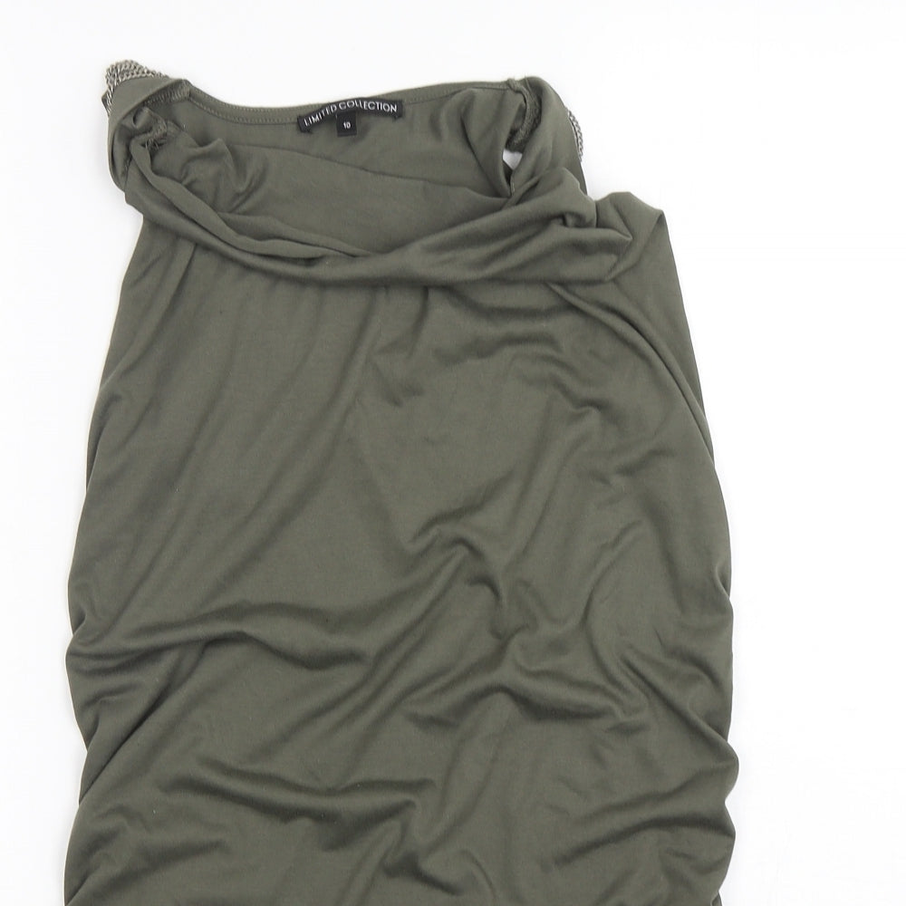 M&S Womens Green  Polyester Basic Tank Size 10 Round Neck