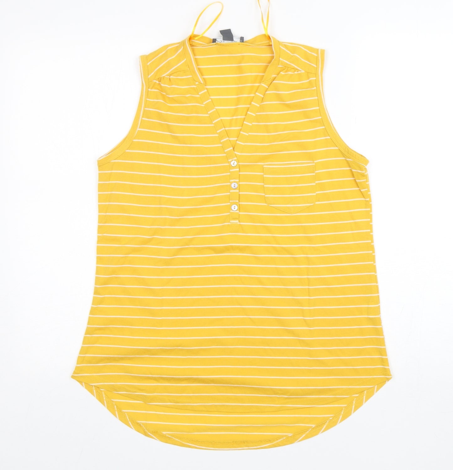 Primark Womens Yellow Striped Polyester Basic Tank Size M V-Neck