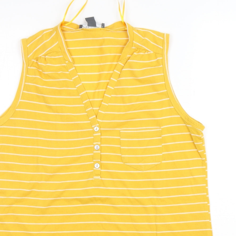 Primark Womens Yellow Striped Polyester Basic Tank Size M V-Neck