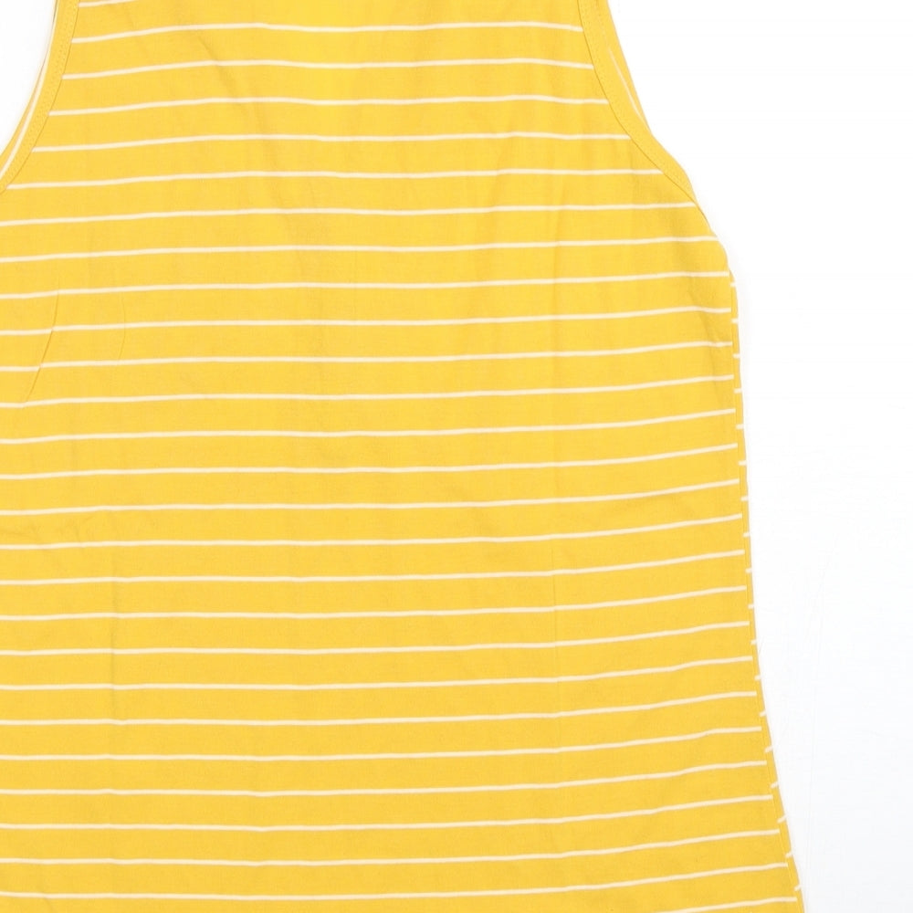 Primark Womens Yellow Striped Polyester Basic Tank Size M V-Neck