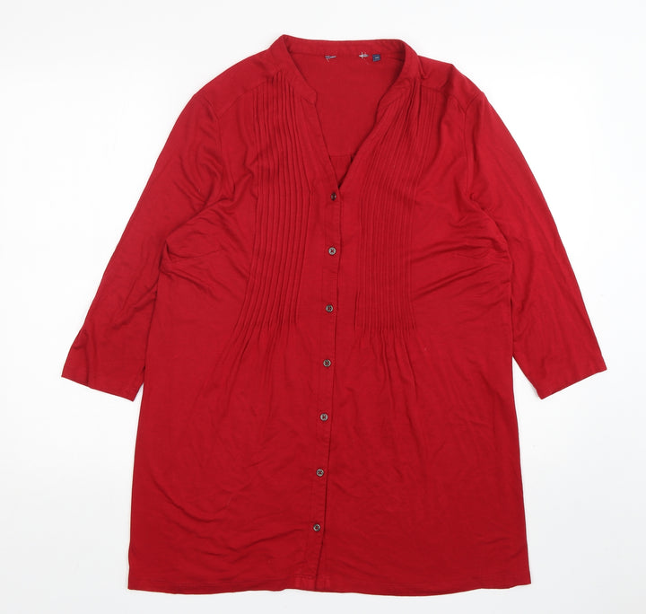 EWM Womens Red Viscose Basic Button-Up Size 10 V-Neck