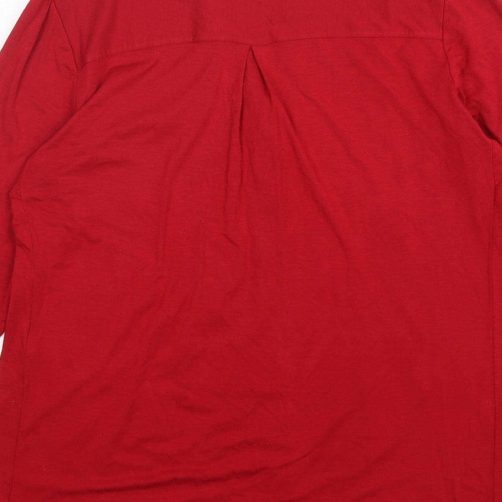 EWM Womens Red  Viscose Basic Button-Up Size 10 V-Neck