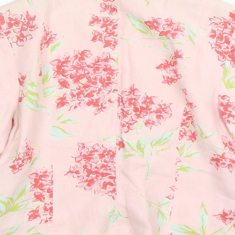 Jackpot Womens Pink Floral Linen Jacket Blazer Size M