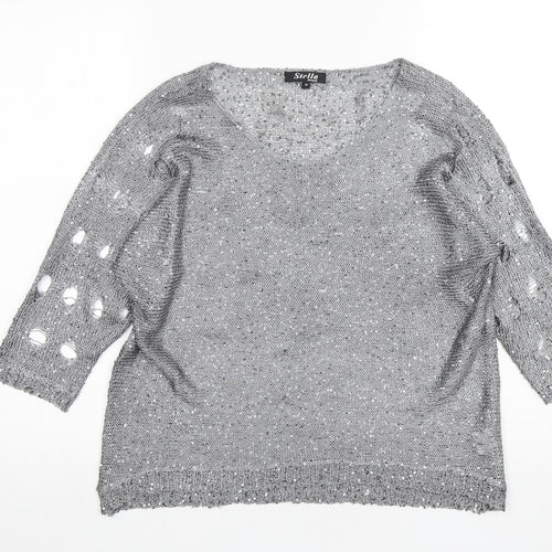 Stella Morgan Womens Silver Round Neck  Polyester Pullover Jumper Size 10